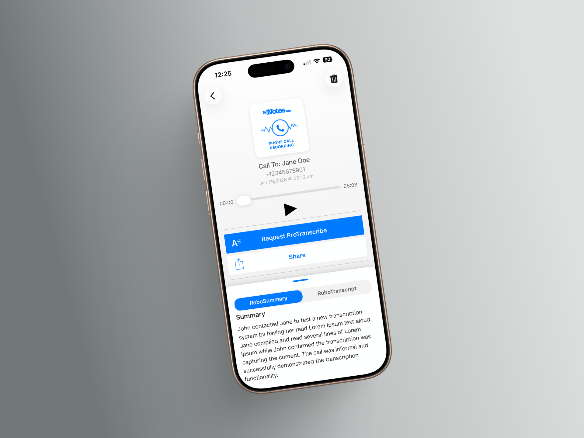 RoboSummary on iPhone mobile app